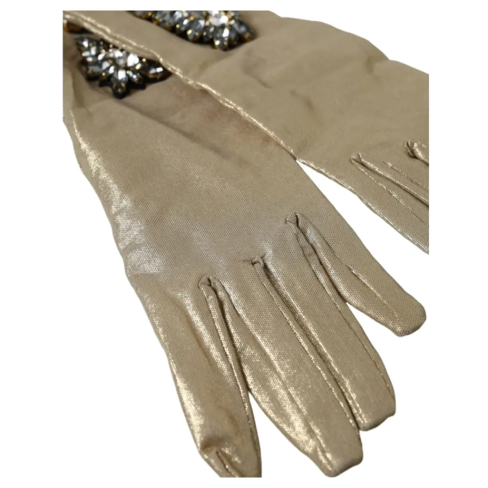 Handsker^Dolce & Gabbana Krystalpyntet Satinhandsker Beige