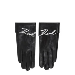 Handsker|Handsker<Karl Lagerfeld K/Signature Leather Gloves Sort