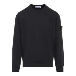 Trøjer|Sweatshirts<Stone Island Kulgrå Bomulds Sweatshirt med Ikonisk Label Sort