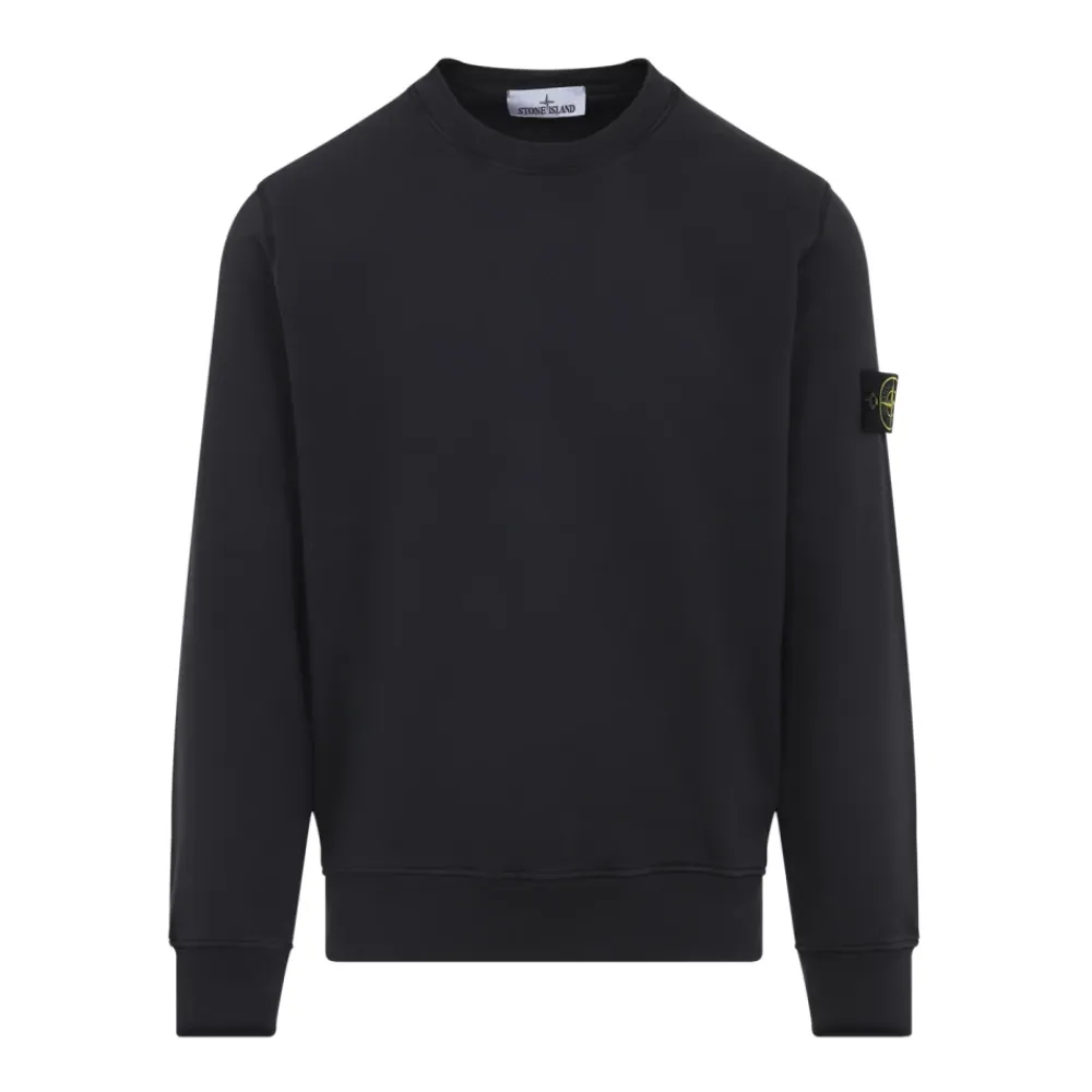 Trøjer|Sweatshirts<Stone Island Kulgrå Bomulds Sweatshirt med Ikonisk Label Sort