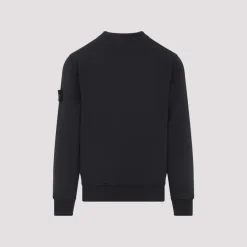 Trøjer|Sweatshirts<Stone Island Kulgrå Bomulds Sweatshirt med Ikonisk Label Sort