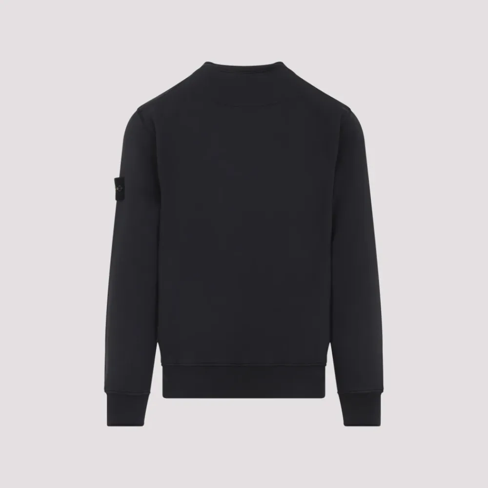 Trøjer|Sweatshirts<Stone Island Kulgrå Bomulds Sweatshirt med Ikonisk Label Sort