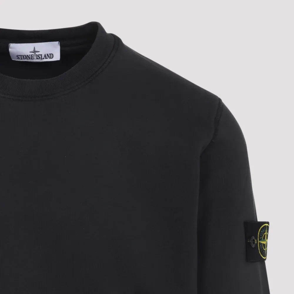 Trøjer|Sweatshirts<Stone Island Kulgrå Bomulds Sweatshirt med Ikonisk Label Sort