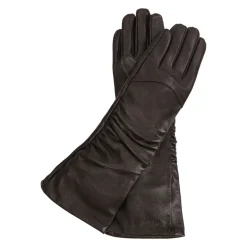 Handsker<Kazar Lange mørkee handsker med en fold Brun