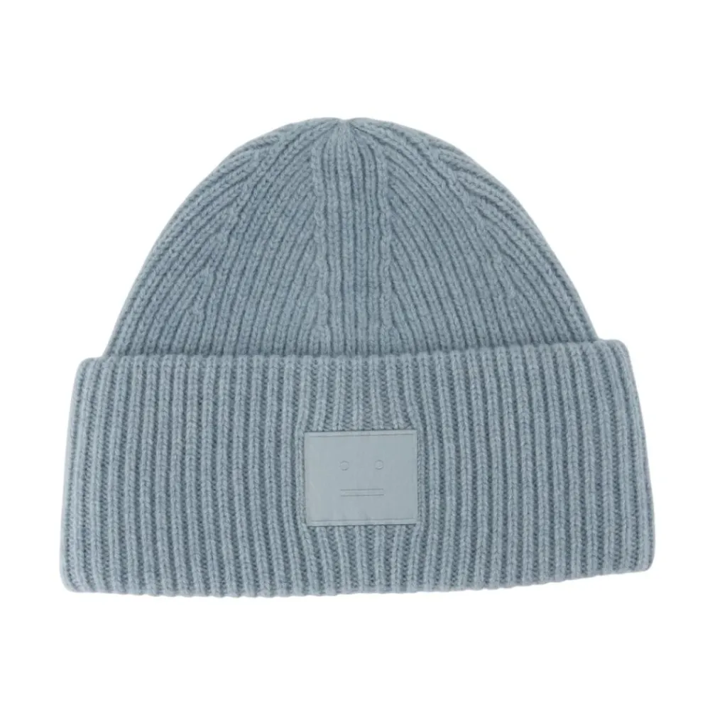 Huer, Kasketter & Hatte|Huer & Kasketter^Acne Studios Large Face Logo Beanie Blå