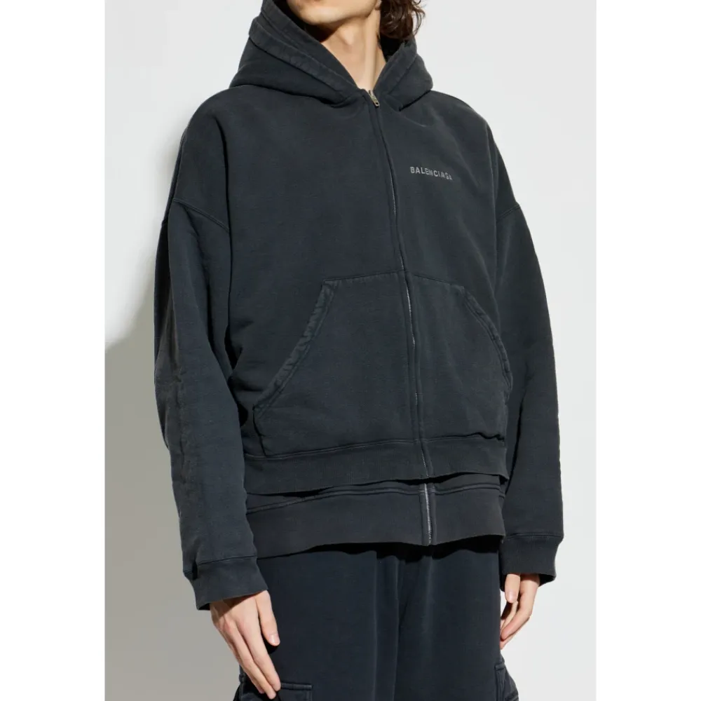 Trøjer^Balenciaga Layered Zip-Up Hoodie Sort
