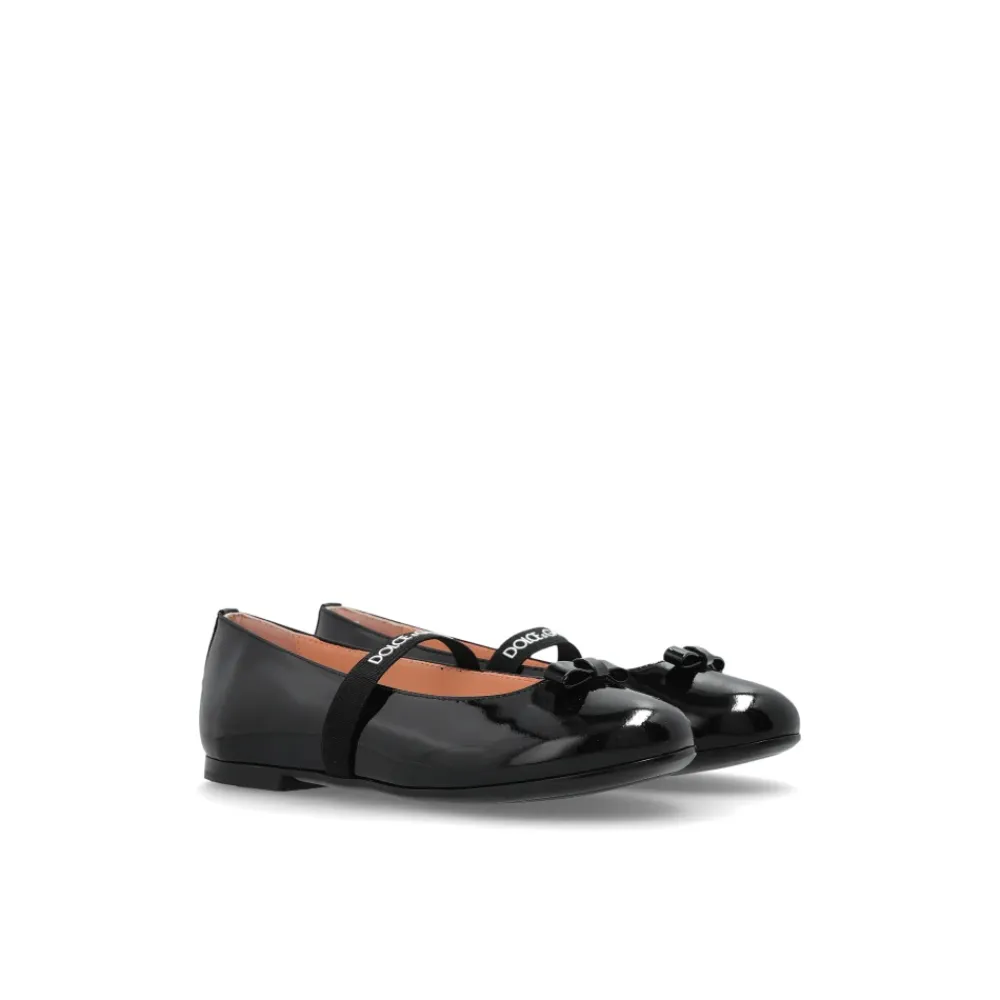 Ballerinasko^Dolce & Gabbana Læder balletflader med elastikrem Sort