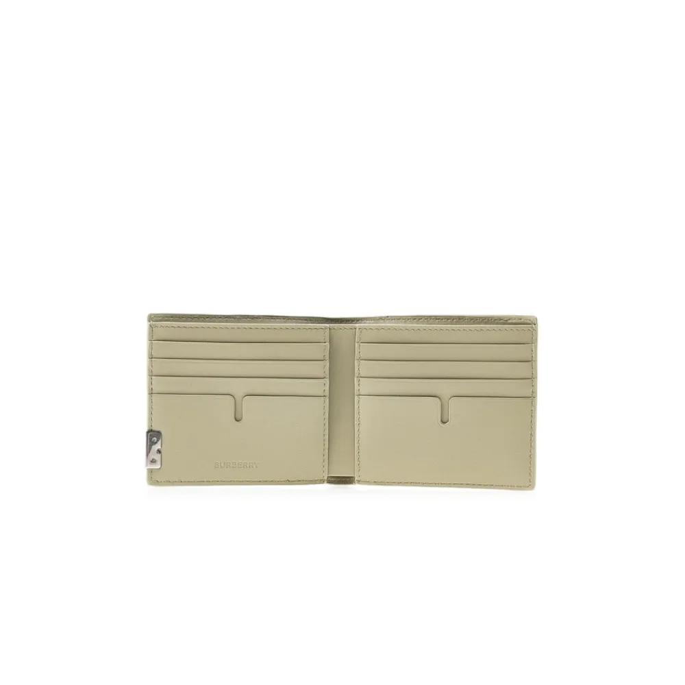 Punge & Kortholder<Burberry Læder Bifold Pung med Logo Plaque Grøn