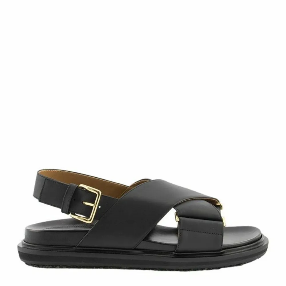 Sandaler^Marni Læder Criss-Cross Flade Sandaler Sort
