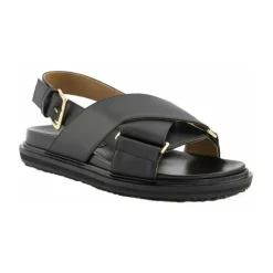 Sandaler^Marni Læder Criss-Cross Flade Sandaler Sort