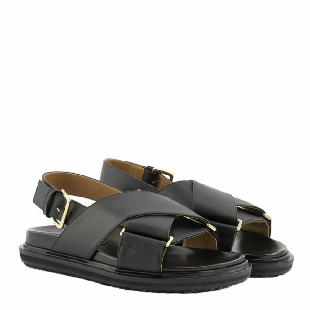 Sandaler^Marni Læder Criss-Cross Flade Sandaler Sort
