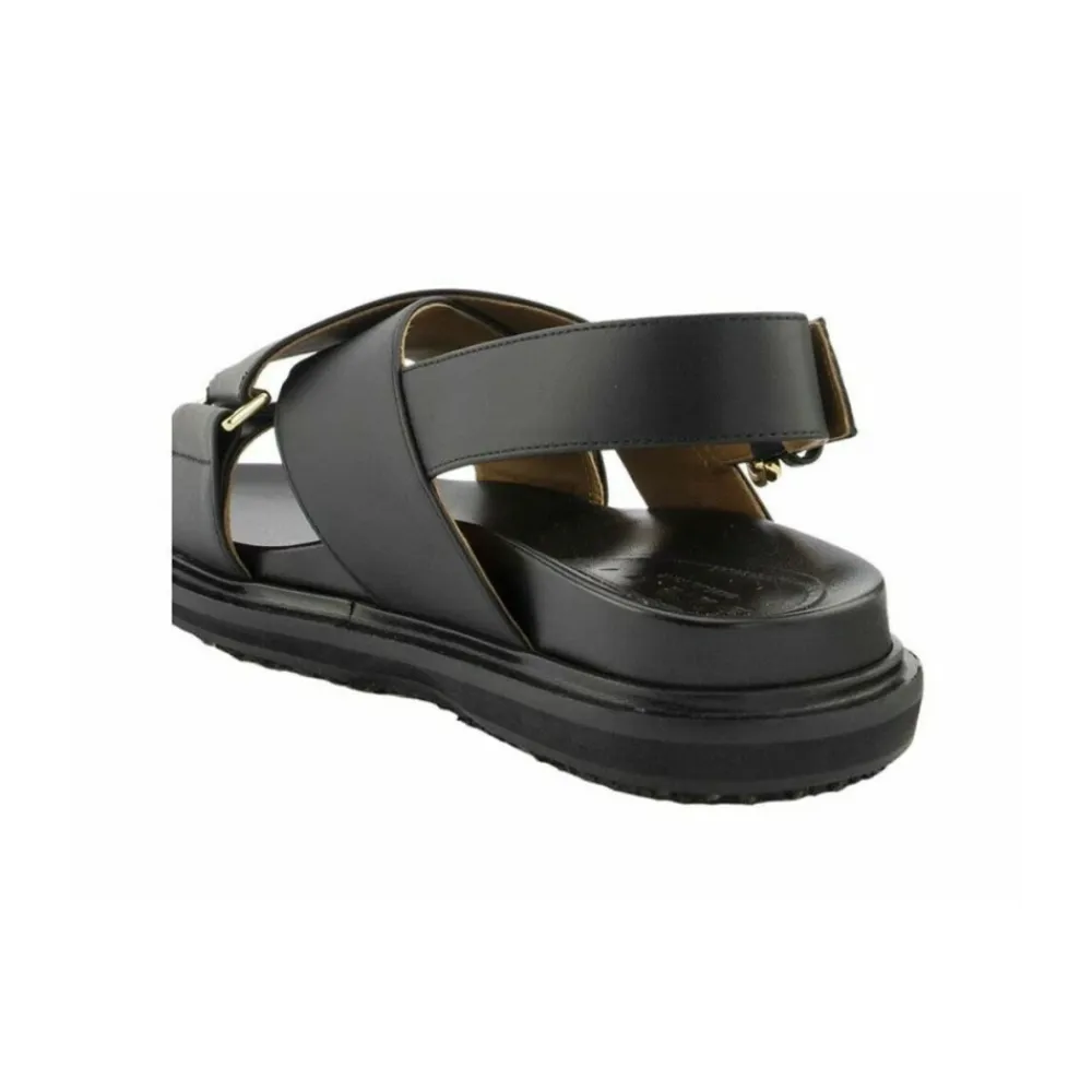 Sandaler^Marni Læder Criss-Cross Flade Sandaler Sort