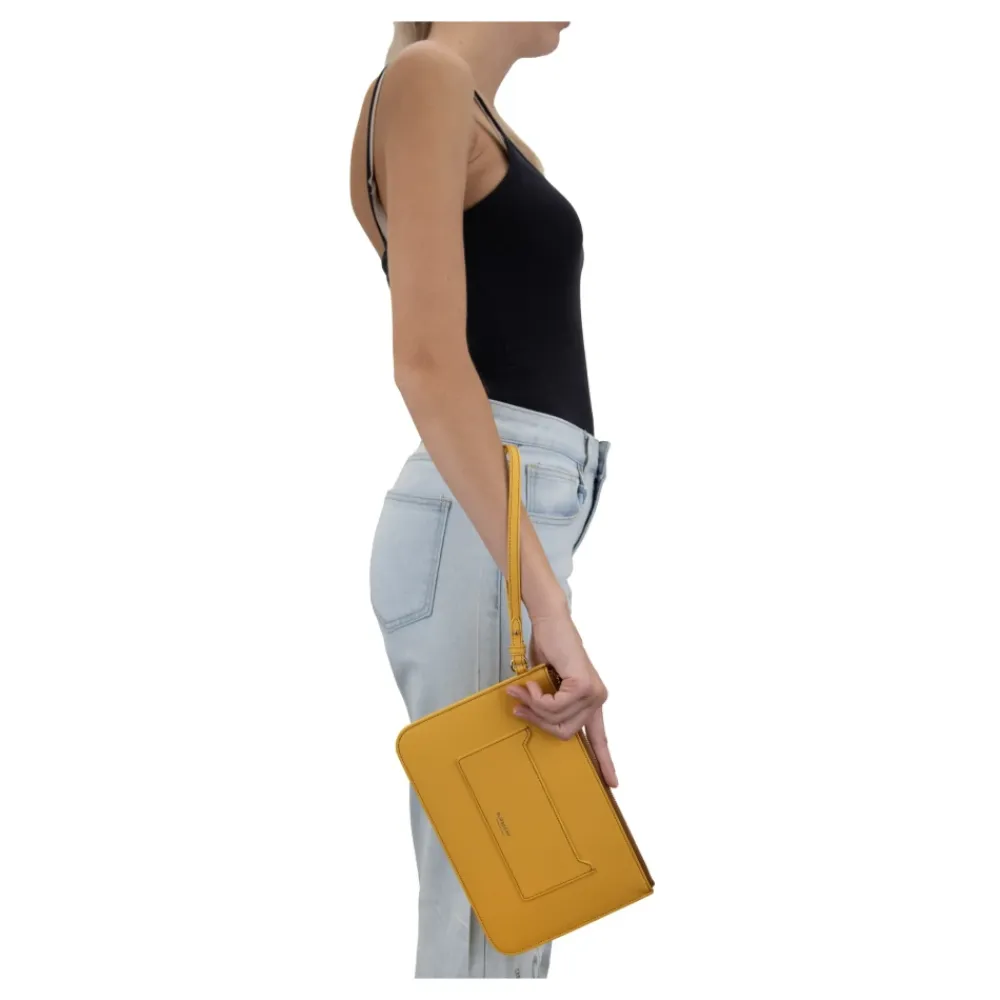Clutch^Burberry Læder Dame Clutch Taske med Lynlås Gul