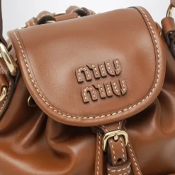 Rygsække<Miu Miu Læder Mini Rygsæk Brun