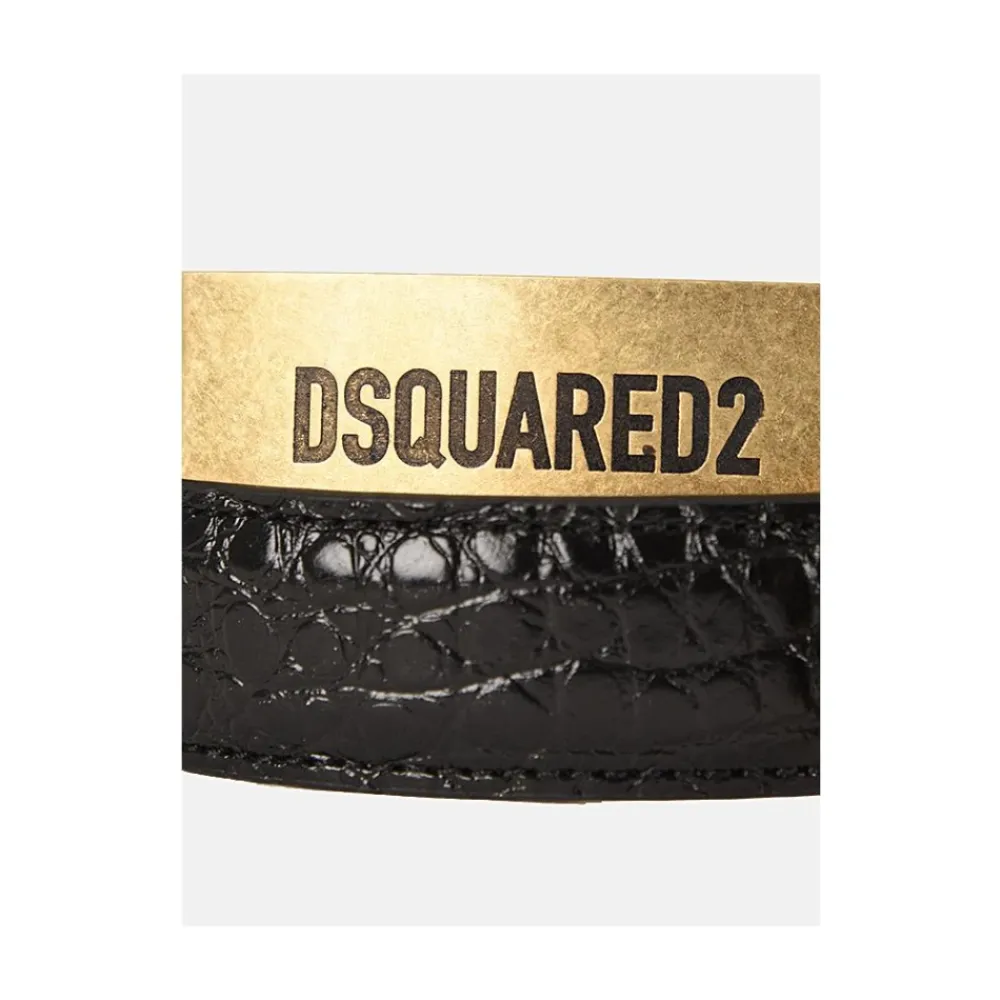 Bælter^Dsquared2 Læderbælte med krokodilleeffekt Sort