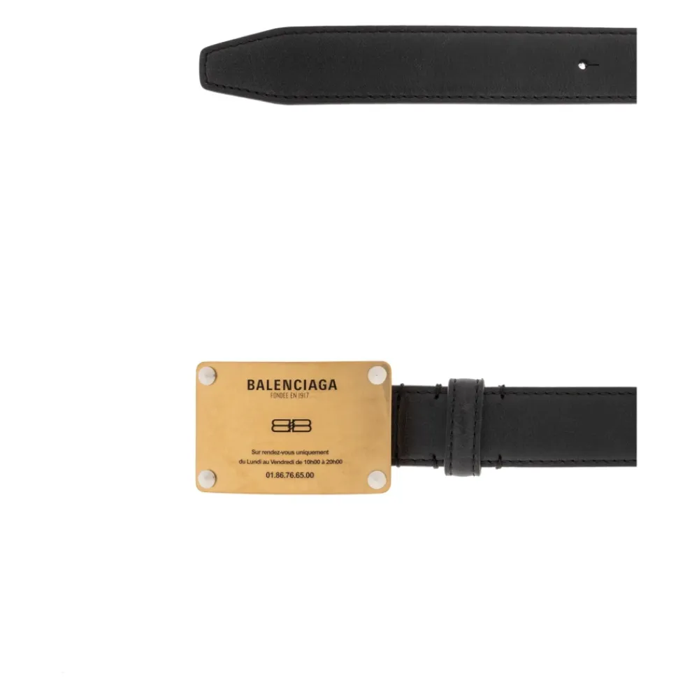 Bælter^Balenciaga Læderbælte med logo Sort