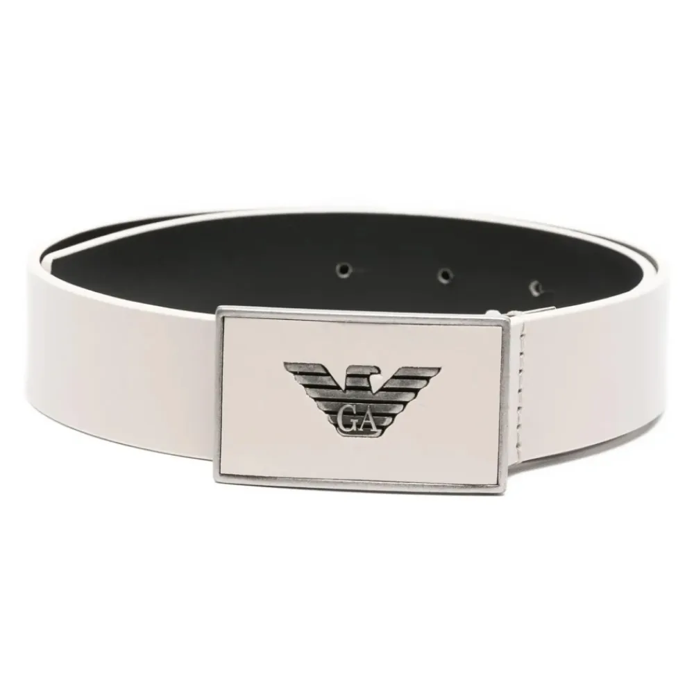 Bælter & Seler^Armani Læderbælte med Logo Spænde Hvid