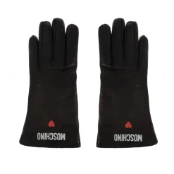 Handsker|Handsker<Moschino Læderhandsker med trykt logo Sort