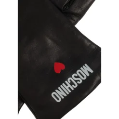 Handsker|Handsker<Moschino Læderhandsker med trykt logo Sort