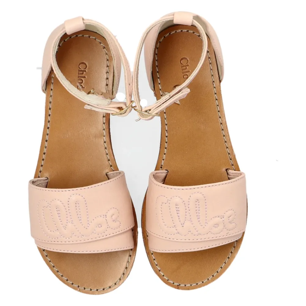 Sandaler<Chloé Lædersandaler med broderet logo Pink