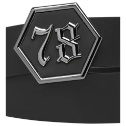 Bælter<Philipp Plein Leather Belt Gothic Plein Sort