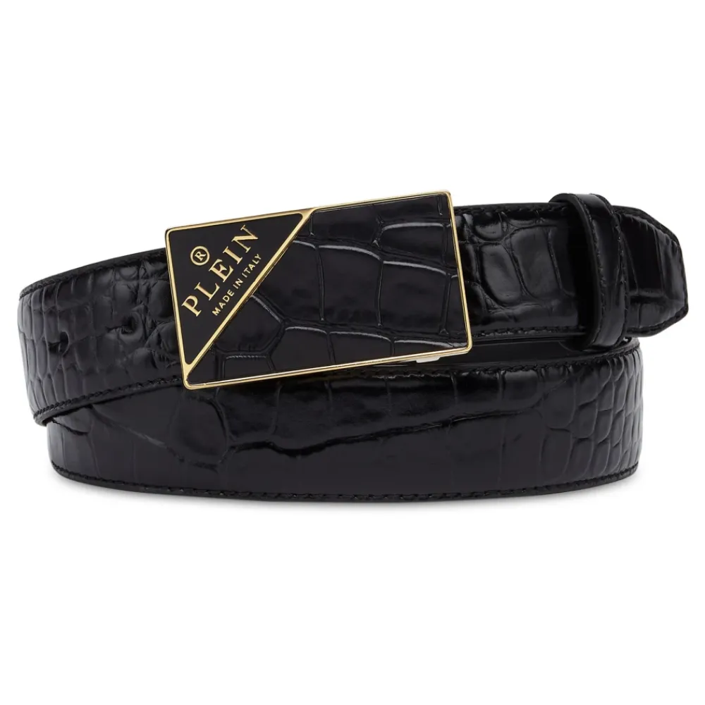 Bælter^Philipp Plein Leather Belt Hexagon Sort