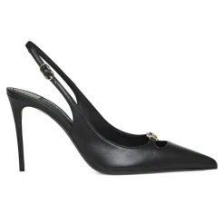 Pumps|Stiletter<Dolce & Gabbana Leather Pump With Metal DG Logo Sort