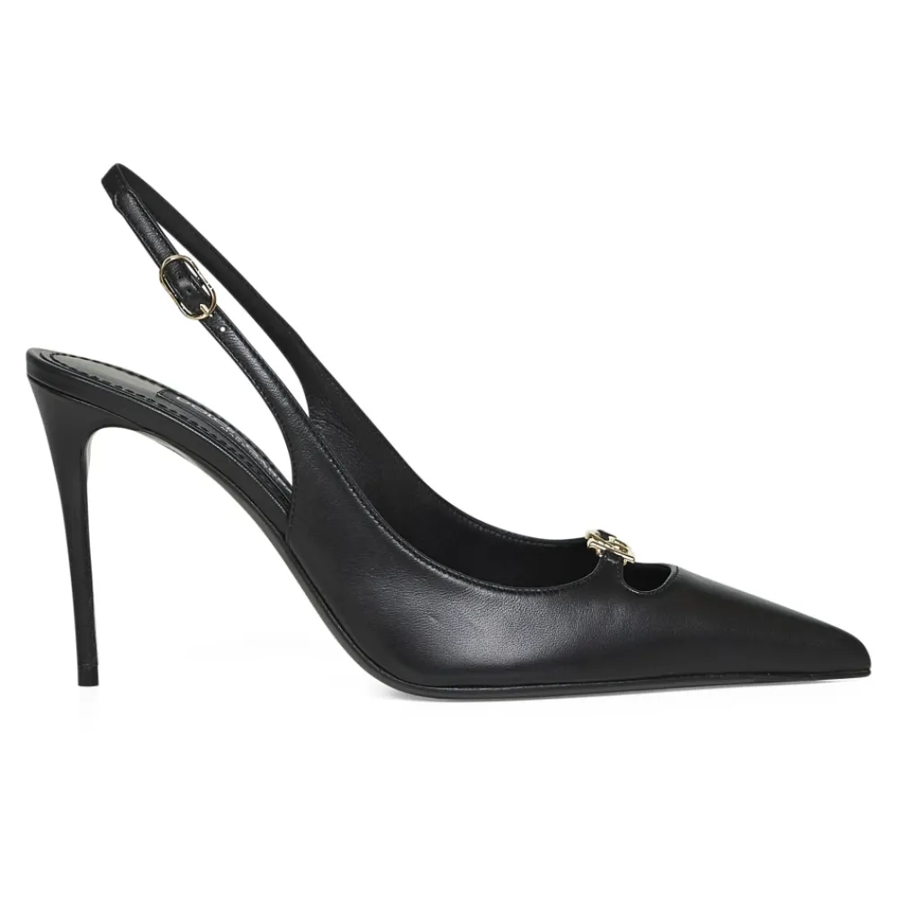Pumps|Stiletter<Dolce & Gabbana Leather Pump With Metal DG Logo Sort