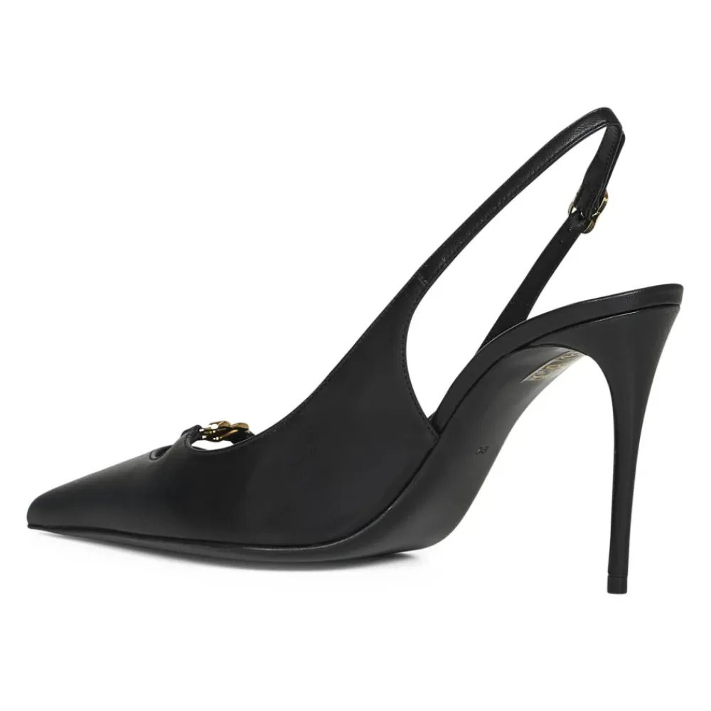 Pumps|Stiletter<Dolce & Gabbana Leather Pump With Metal DG Logo Sort