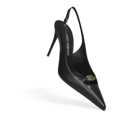 Pumps|Stiletter<Dolce & Gabbana Leather Pump With Metal DG Logo Sort