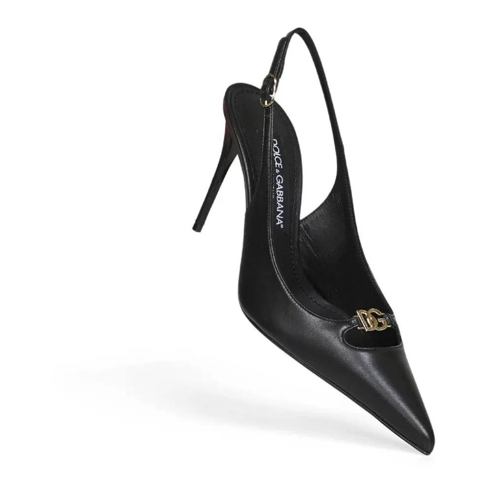 Pumps|Stiletter<Dolce & Gabbana Leather Pump With Metal DG Logo Sort