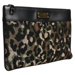 Clutch^Dolce & Gabbana Leopard Jacquard Print Logo Plaque Pouch Bag Multifarvet