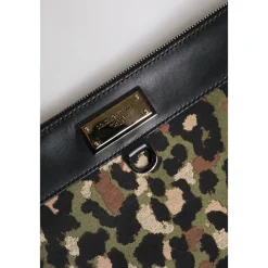 Clutch^Dolce & Gabbana Leopard Jacquard Print Logo Plaque Pouch Bag Multifarvet