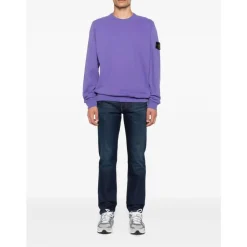Sweatshirts^Stone Island Bomuld Rundhals Sweater Lilla