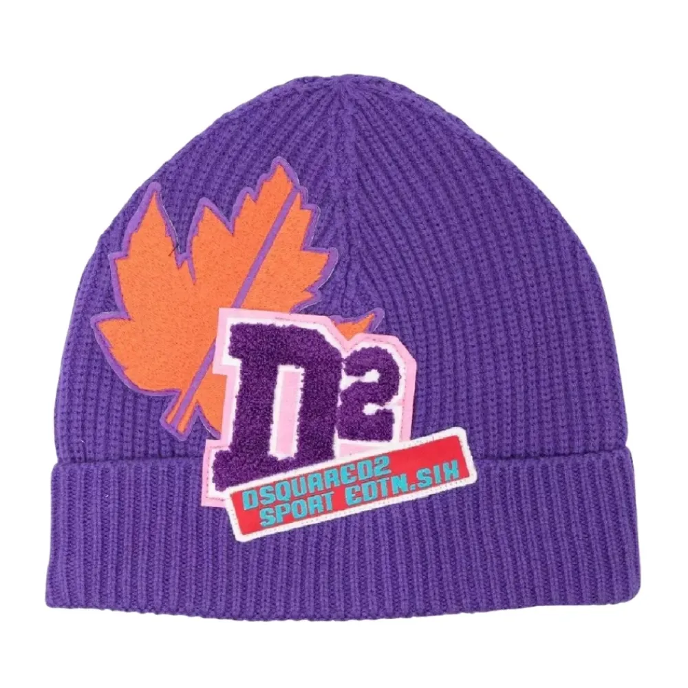 Huer & Kasketter^Dsquared2 Logo Beanie Hat Leaf Lilla