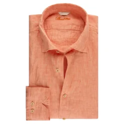 Skjorter<Stenströms Linned Slimline Skjorte med Perlemorsknapper Orange