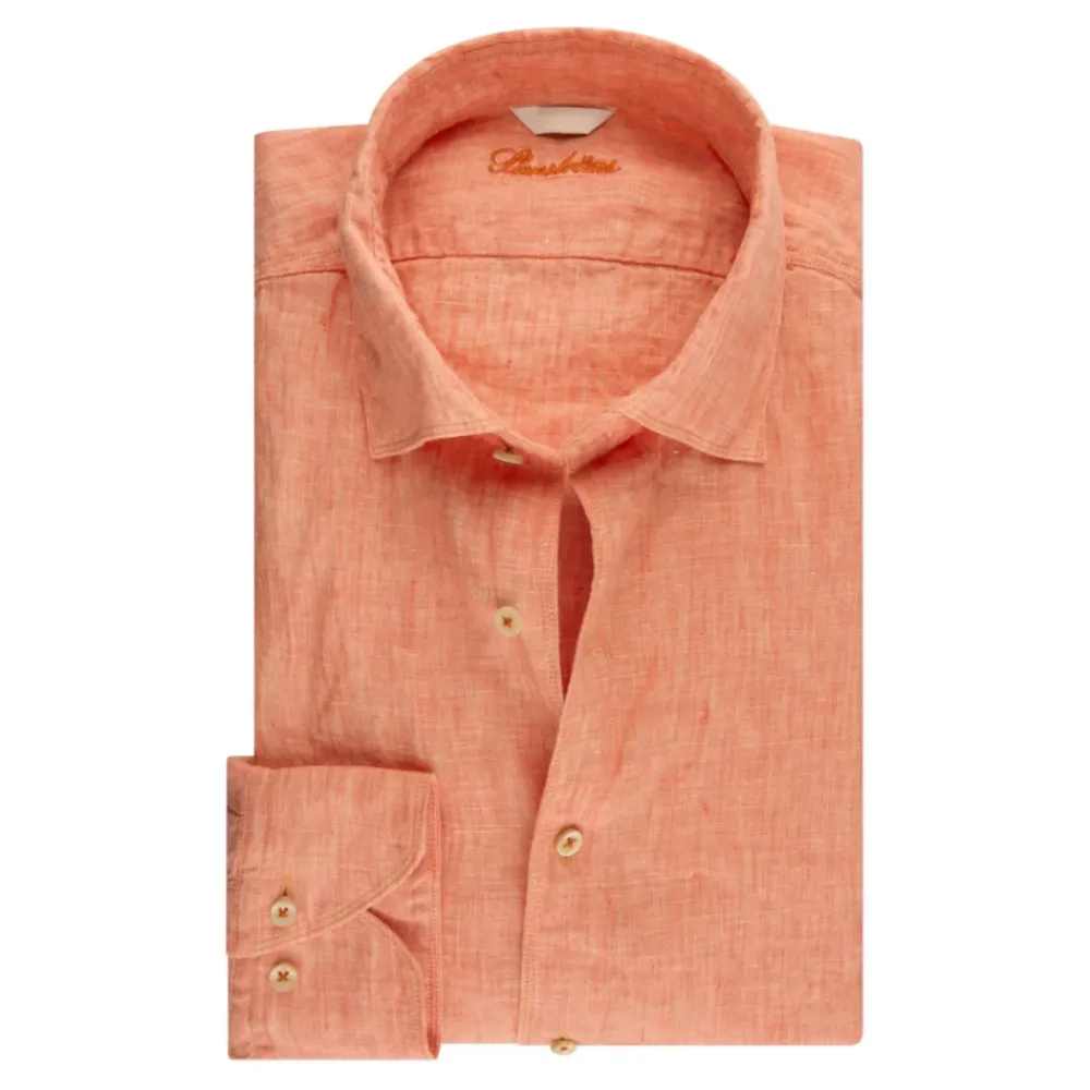 Skjorter<Stenströms Linned Slimline Skjorte med Perlemorsknapper Orange