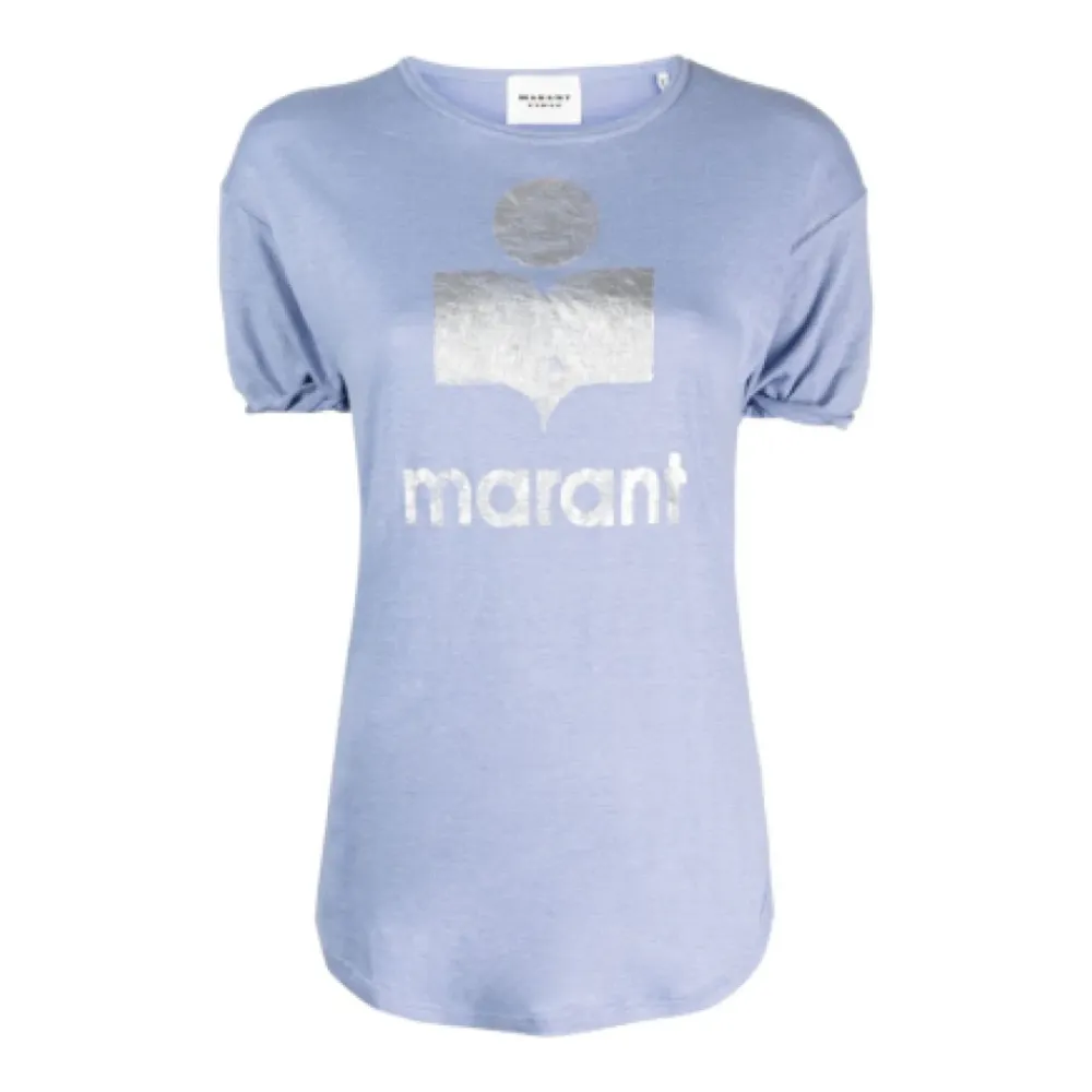 T-Shirts<Isabel Marant Linned T-shirt med Logo Blå
