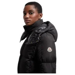 Frakker<Moncler Litte Square-Quilted Hooded Long Down Jacket Sort