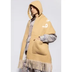 Halstørklæder Og Tørklæder<Burberry Logo Alpaca Wool Blend Hooded Scarf Beige