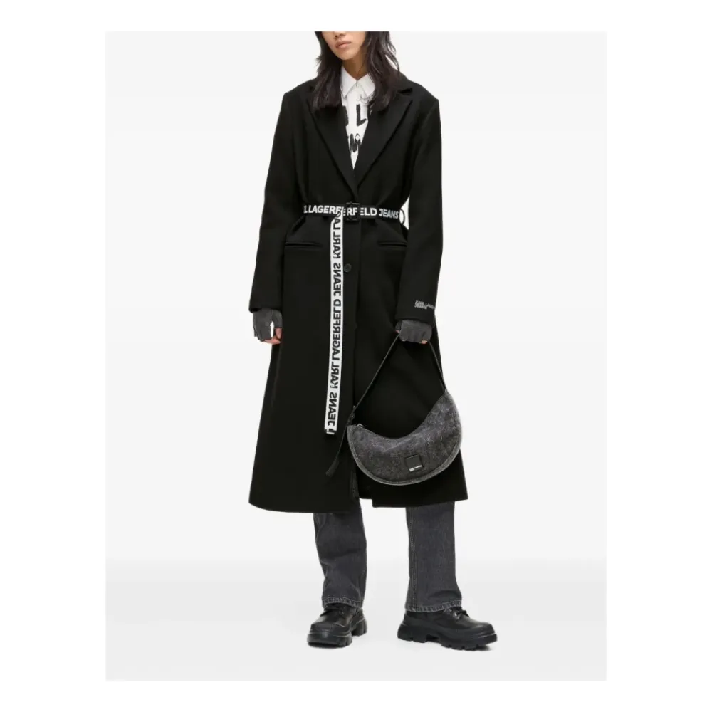Frakker^Karl Lagerfeld Logo Belt Coat Sort