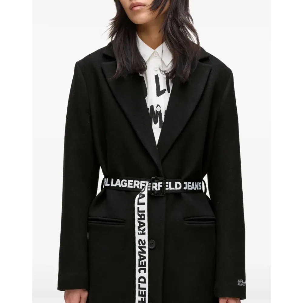 Frakker^Karl Lagerfeld Logo Belt Coat Sort