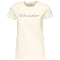 T-Shirts<Moncler Logo Broderi T-shirt Hvid