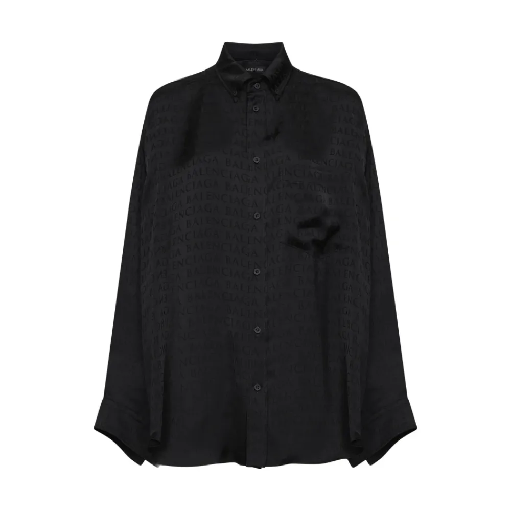 Bluser & Skjorter^Balenciaga Logo Jacquard Satin Shirt Sort