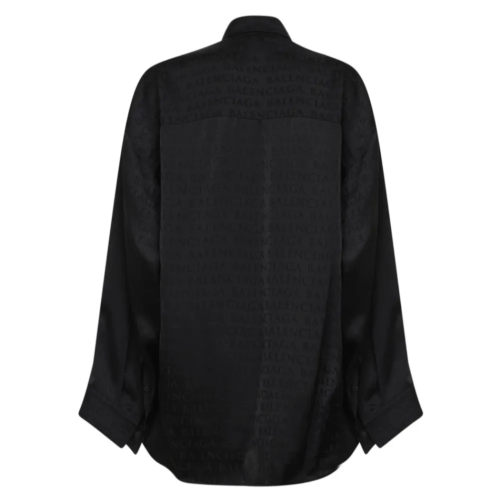 Bluser & Skjorter^Balenciaga Logo Jacquard Satin Shirt Sort