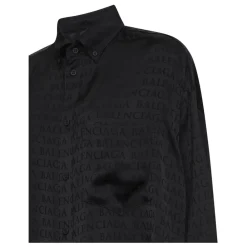 Bluser & Skjorter^Balenciaga Logo Jacquard Satin Shirt Sort