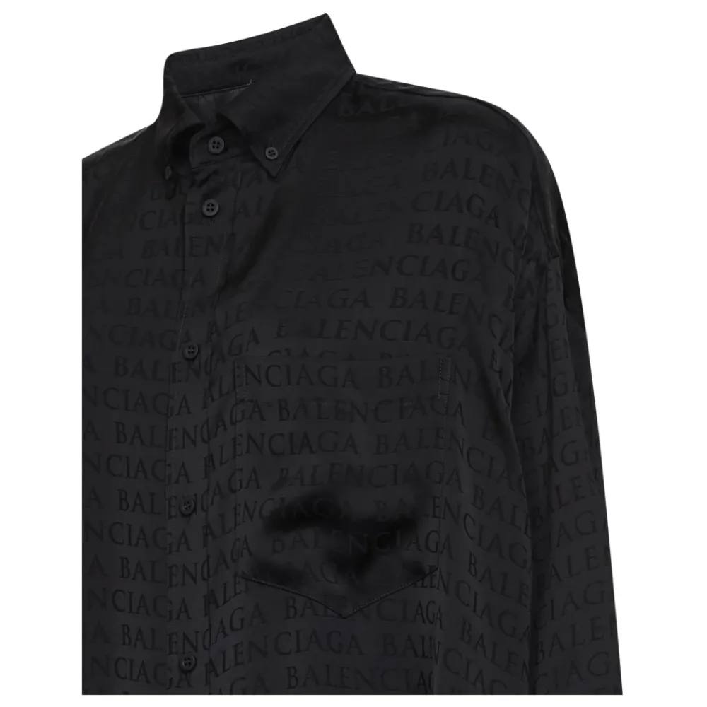 Bluser & Skjorter^Balenciaga Logo Jacquard Satin Shirt Sort