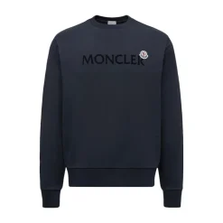Trøjer|Sweatshirts<Moncler Logo Patch Sweatshirt Klassisk Navy Blå