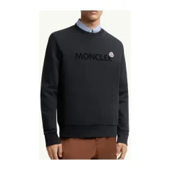 Trøjer|Sweatshirts<Moncler Logo Patch Sweatshirt Klassisk Navy Blå