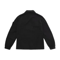 Jakker<Stone Island Logo Patch Zip-Up Skjorte Sort
